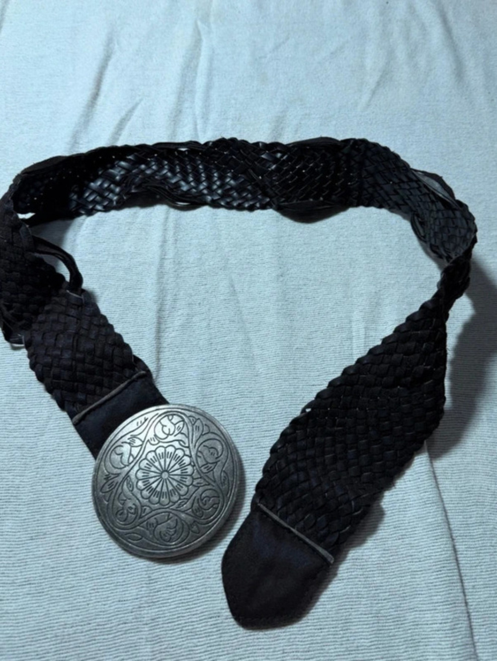 Y2K Chunky Belt Faux Braided Leather with Metal Buckle
